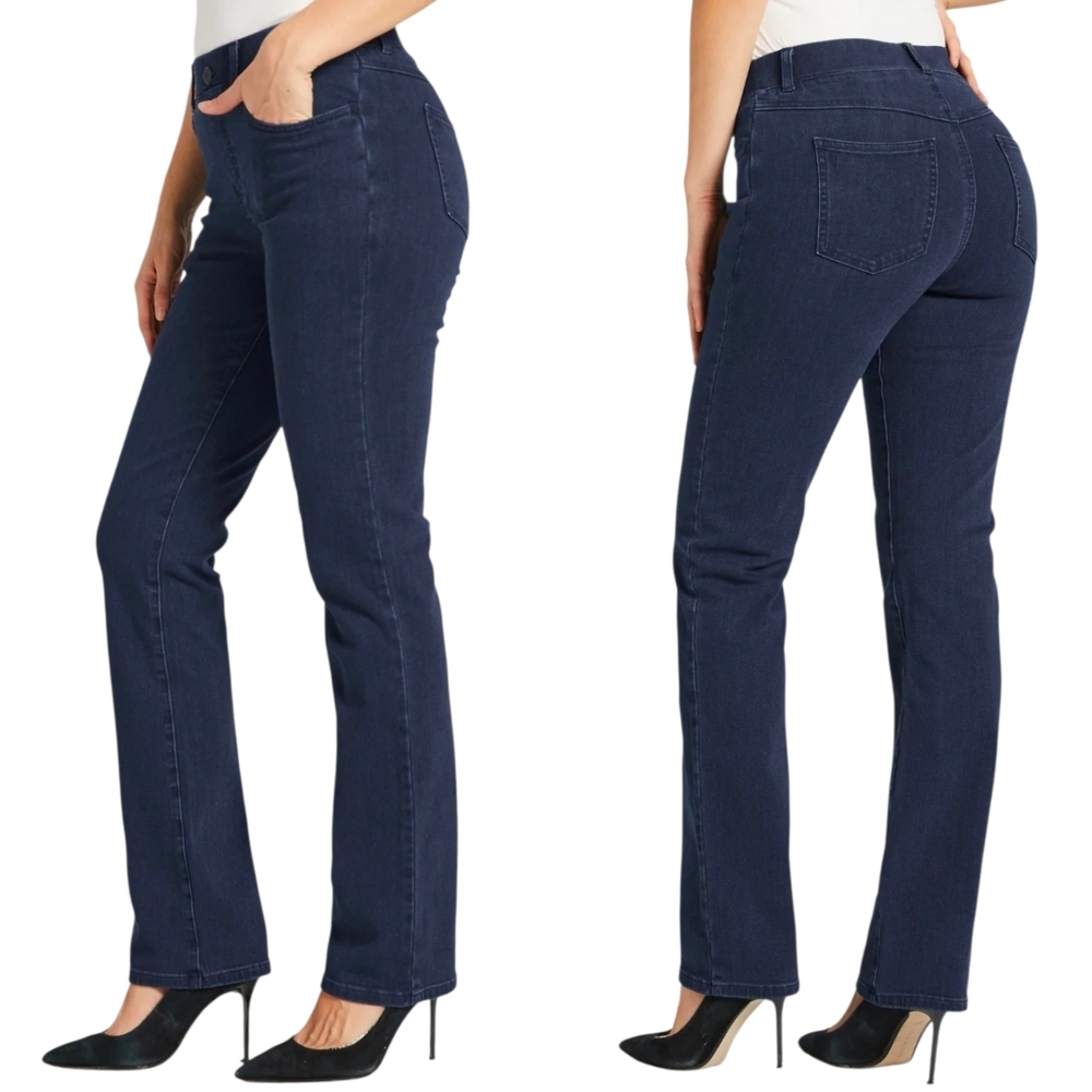 Betabrand Straight Leg 4-Pocket Yoga Denim Pull On Jeans Dark Indigo Large 12 14